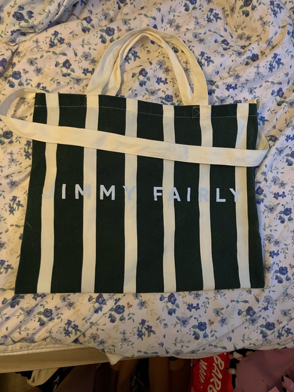 Jimmy Fairly Green & Cream Striped Canvas Tote